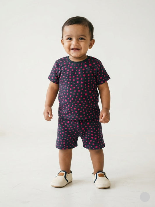 Baby boys printed cotton shorts set with soft breathable fabric