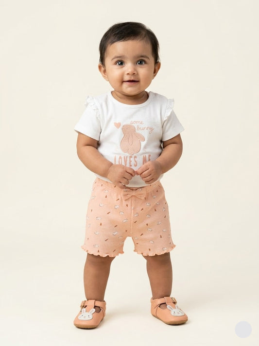 Baby's shorts set - pink bunny