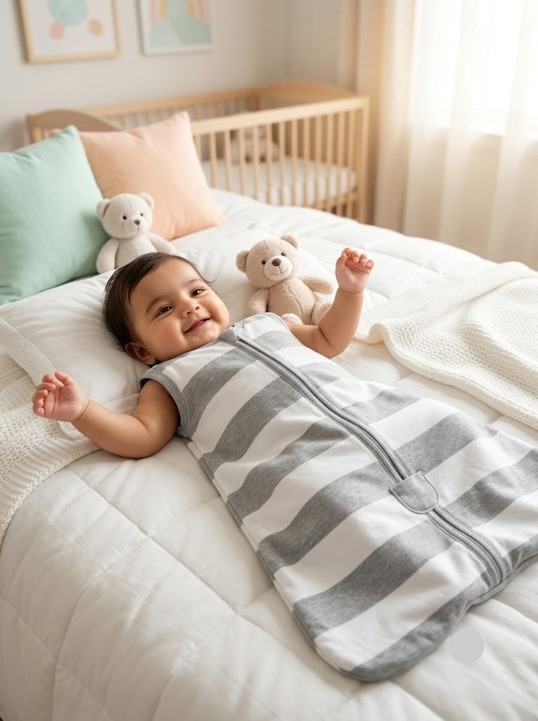 Baby's sleeping bag - grey stripe