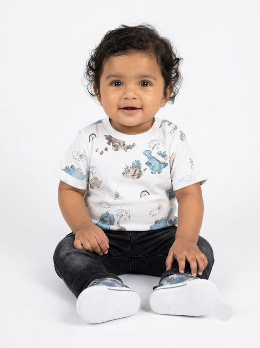 Baby's t-shirt - w/b/dino