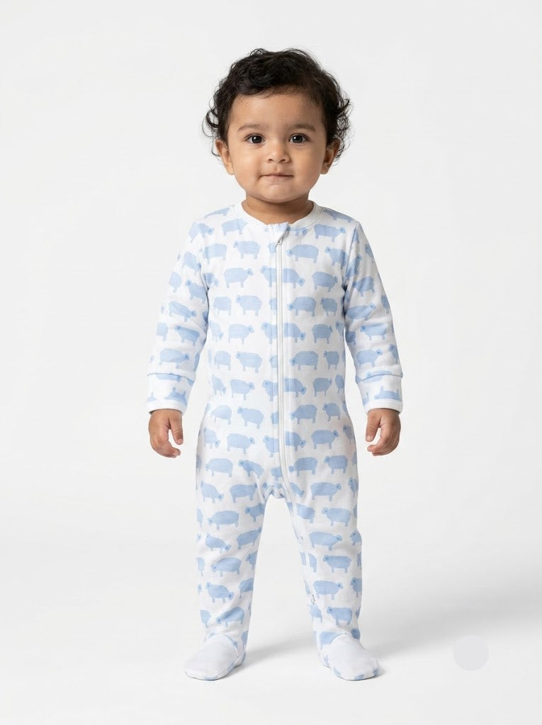 Baby's two way FS jumpsuit with shoe - blue sheep