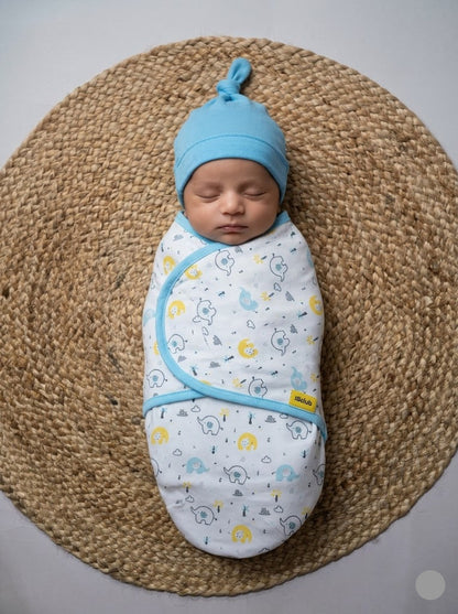 Baby's velgro wrapper with 1 caps – blue