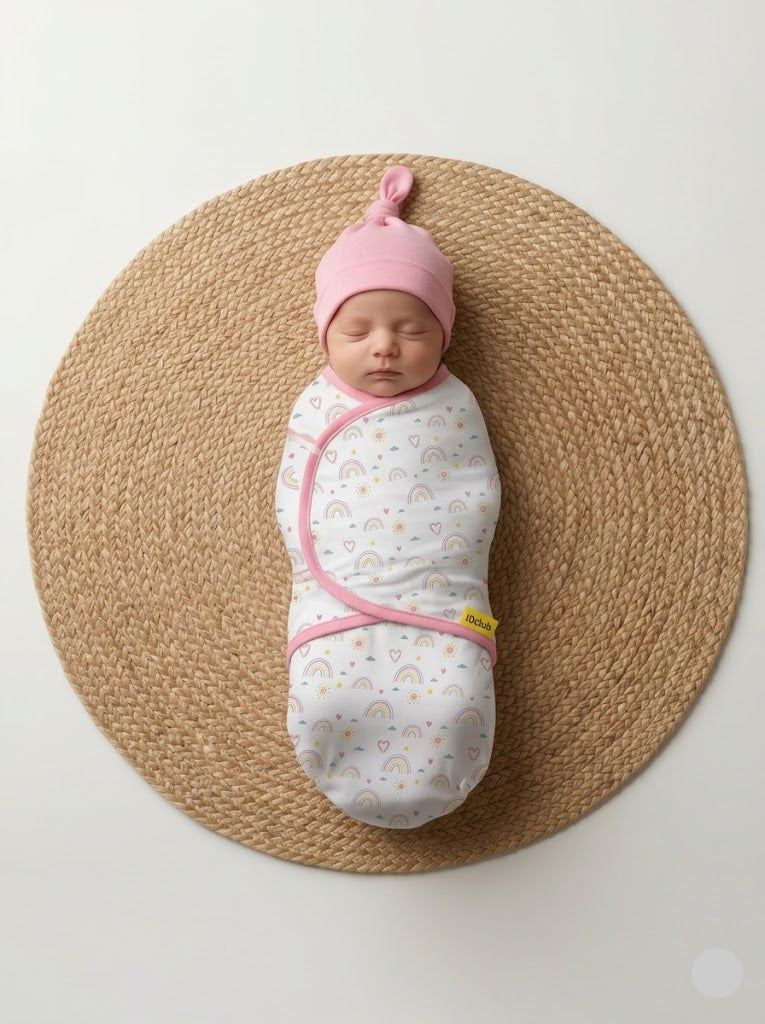 Baby's velgro wrapper with 1 caps – pink