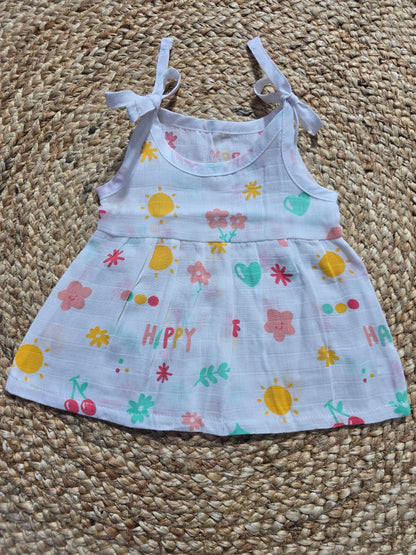 Baby's muslin frock knot -Happy print