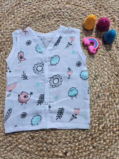 Baby's muslin jabla button - Black leaf