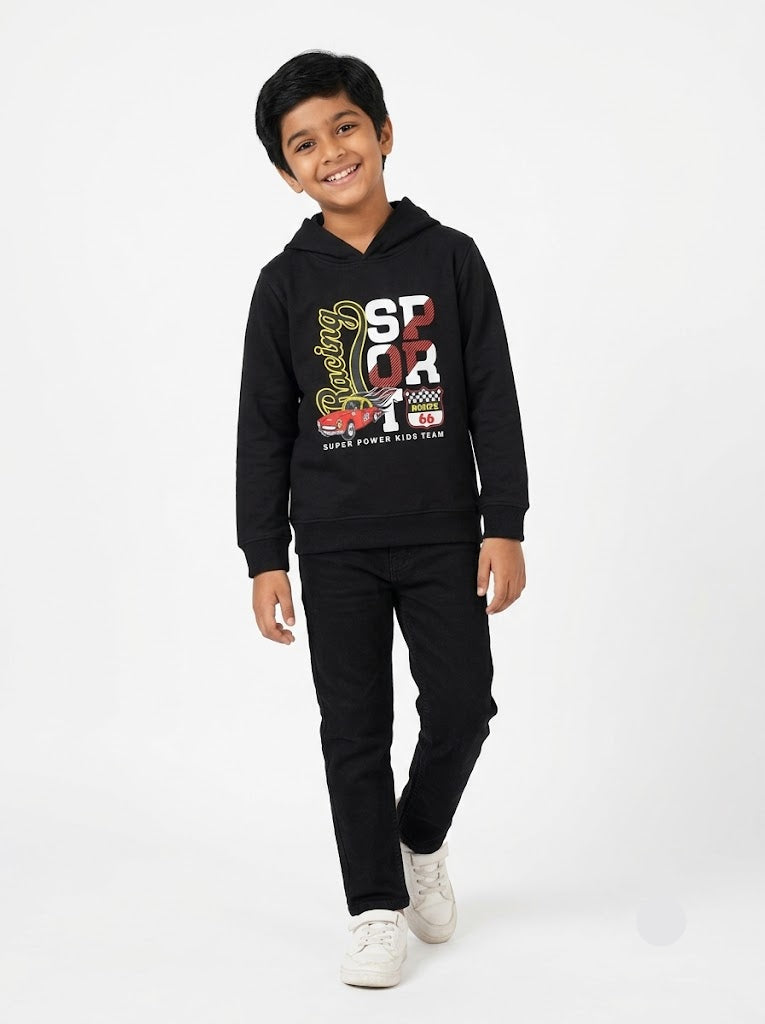 Boy's loop knit hoodie - black car