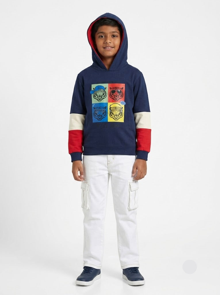 Boy's loop knit hoodie - tiger