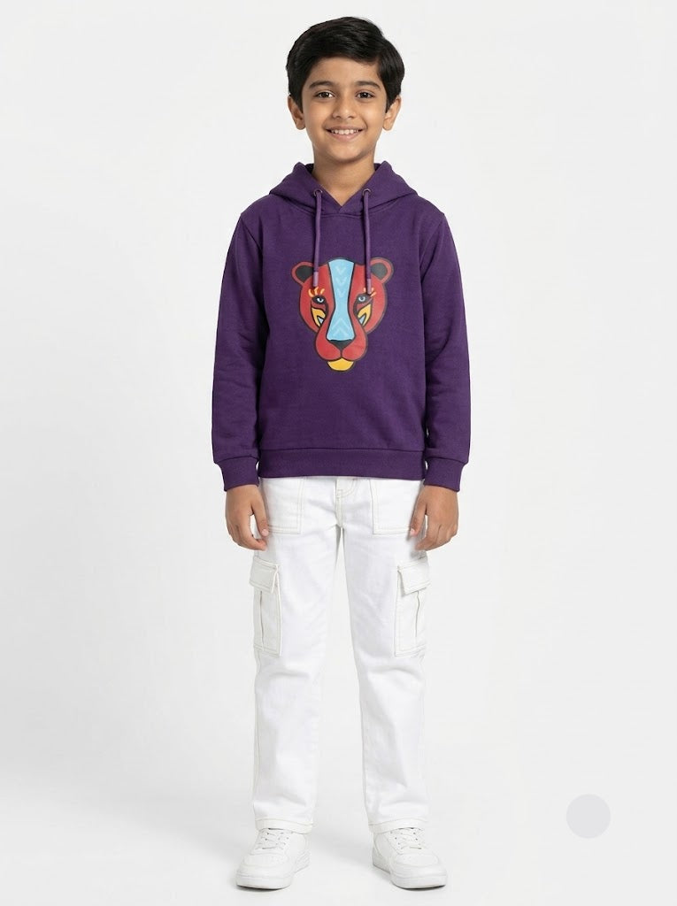 Boy's loop knit hoodie - violet lion