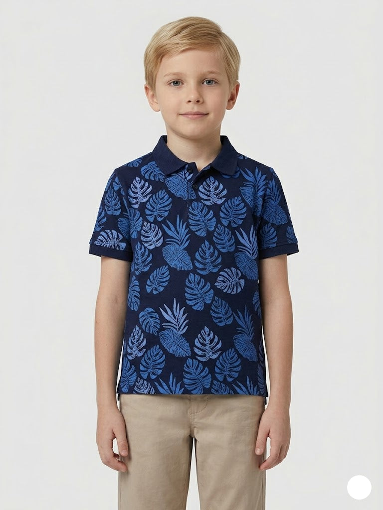 Boy's polo t-shirt - Blue leaf