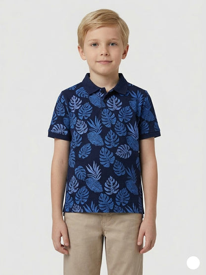 Boy's polo t-shirt - Blue leaf