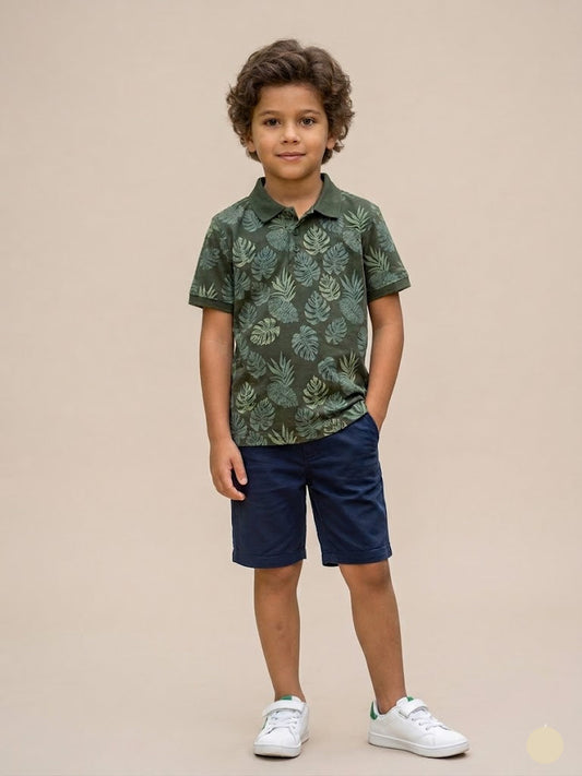 Boy's polo t-shirt - Green leaf