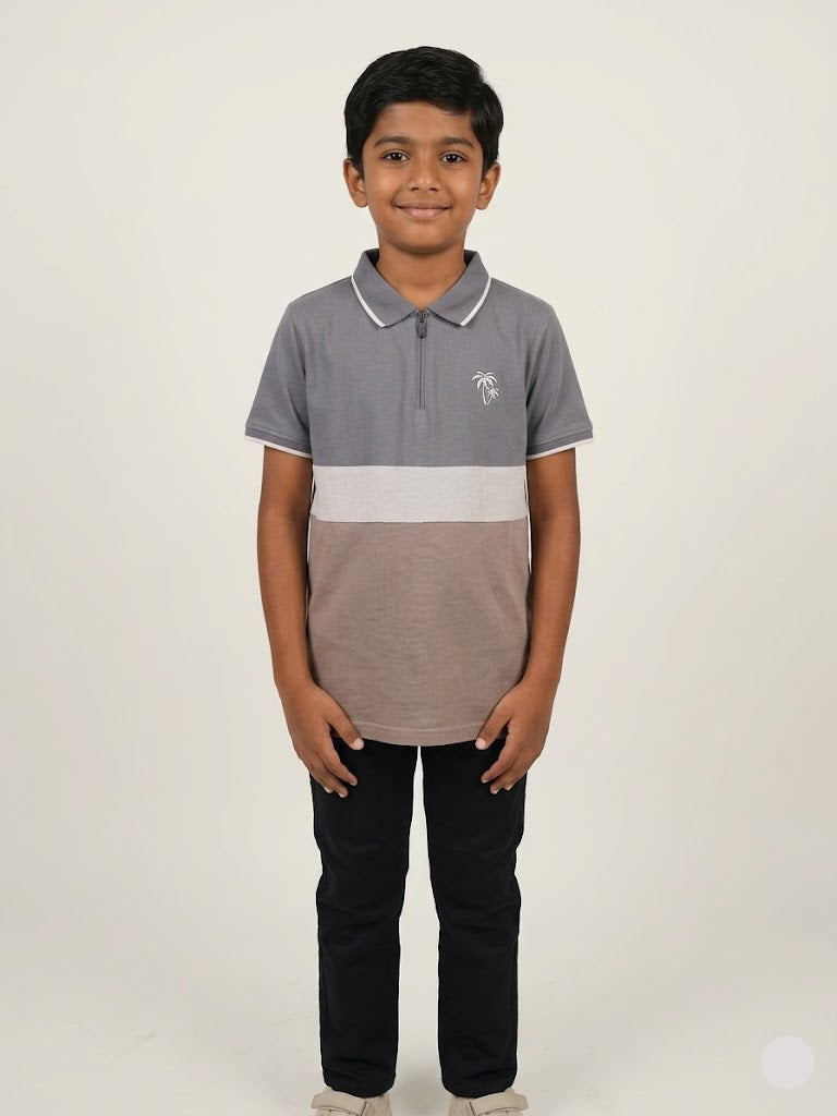 Boy's polo t-shirt zipper - Brown