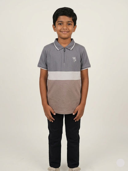 Boy's polo t-shirt zipper - Brown