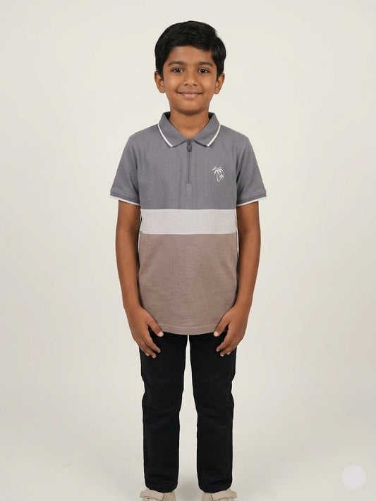 Boy's polo t-shirt zipper - Brown