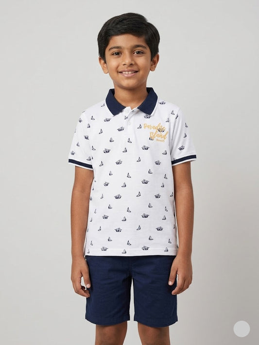 Boy's polo t-shirt - White boat