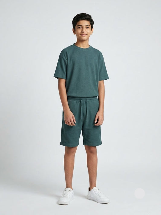 Boy's short set - waffle green