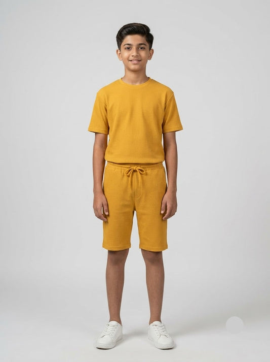 Boy's short set - waffle yellow