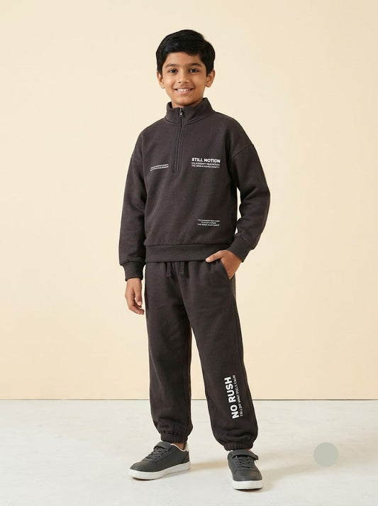 Boy's tracksuit pant set - charcol brown