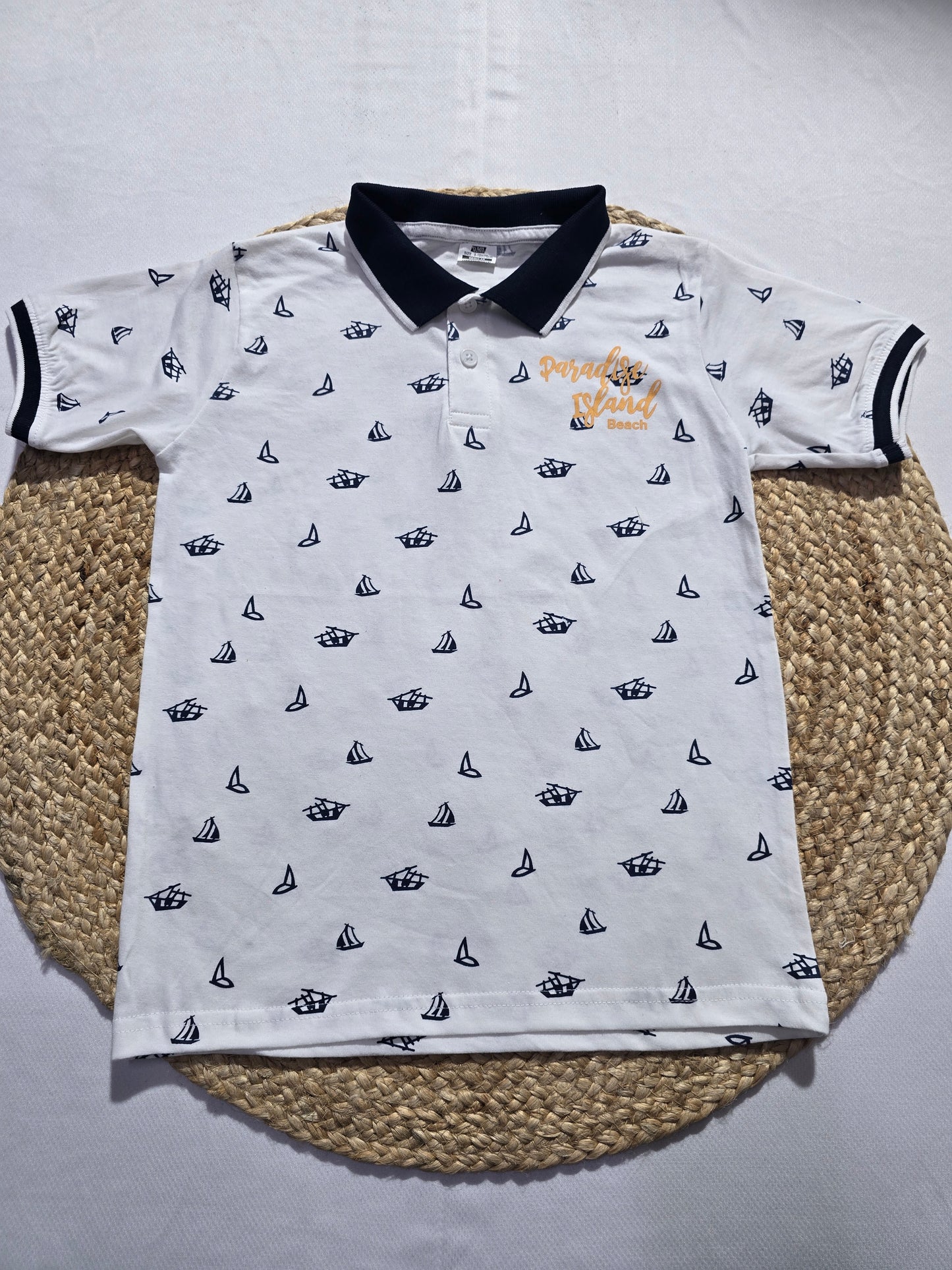 Boy's polo t-shirt - White boat