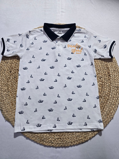 Boy's polo t-shirt - White boat