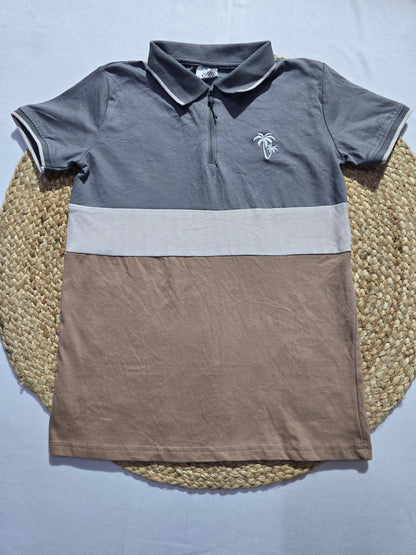 Boy's polo t-shirt zipper - Brown