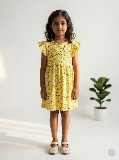 Girl's LS frock - yellow blossom