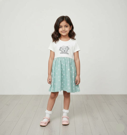 Girl's frock - green bear