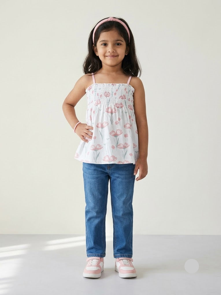 Girl's frock top - pink blossom