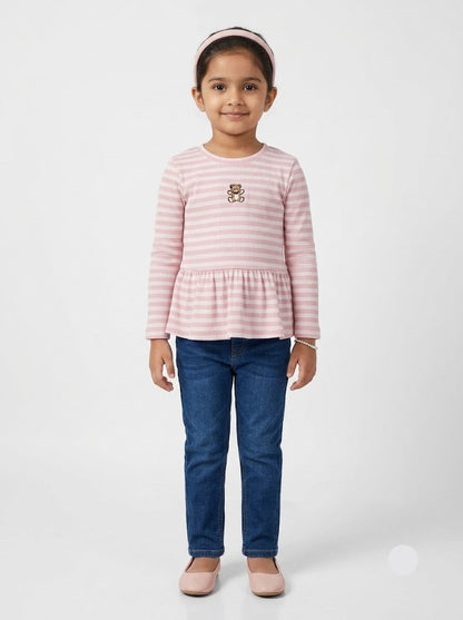 Girl's frock top t-shirt - pink line