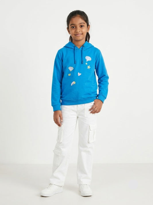 Girl's loop knit hoodie - blue yeah