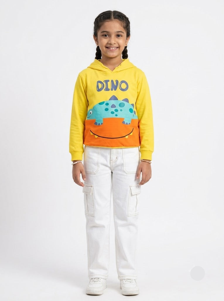 Girl's loop knit hoodie - dino