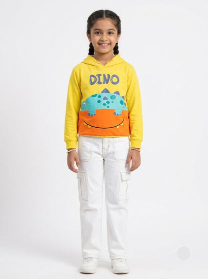 Girl's loop knit hoodie - dino