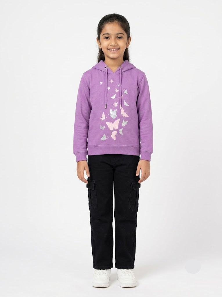 Girl's loop knit hoodie - lav butterfly