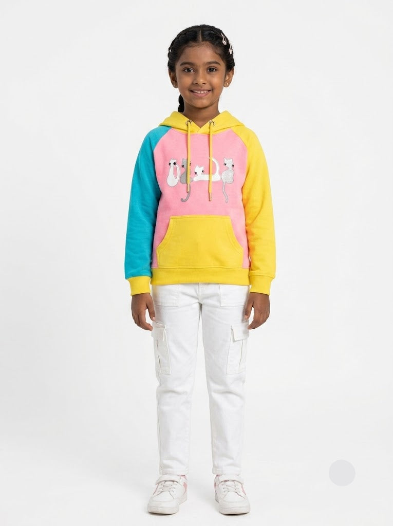 Girl's loop knit hoodie - pinky