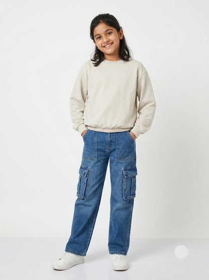 Girl's loop knit t-shirt - cream