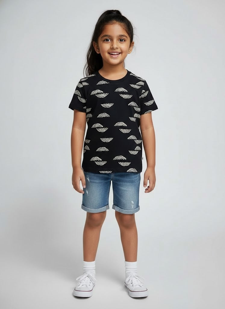 Girl's t-shirt - black white rainbow