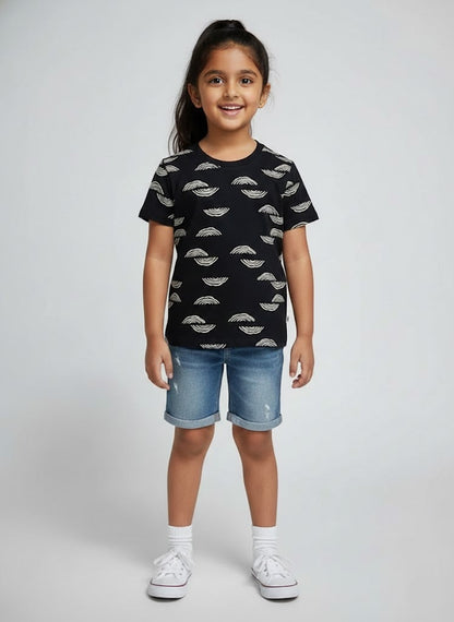 Girl's t-shirt - black white rainbow