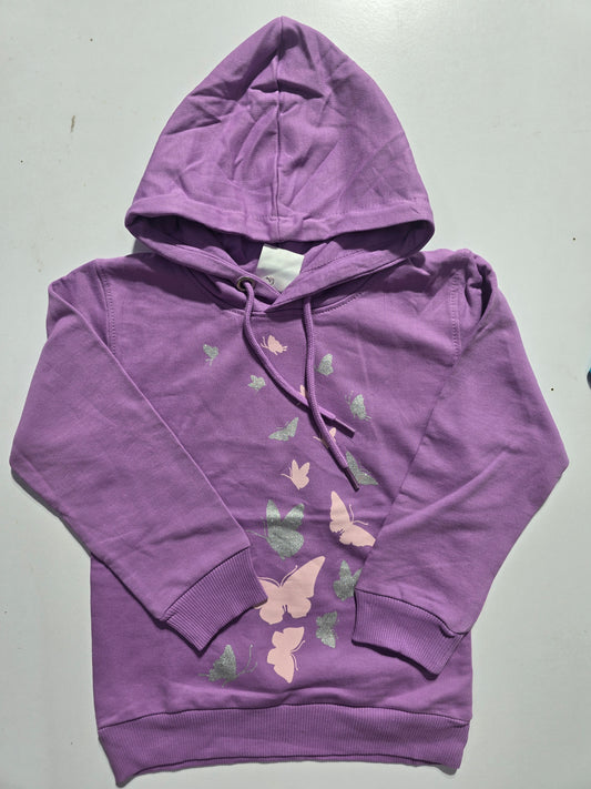 Girl's loop knit hoodie - lav butterfly