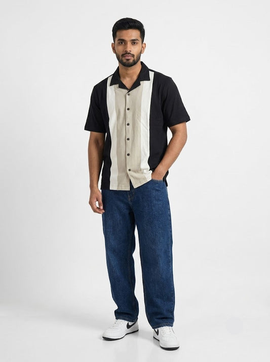 Men's casual shirt - black / beige