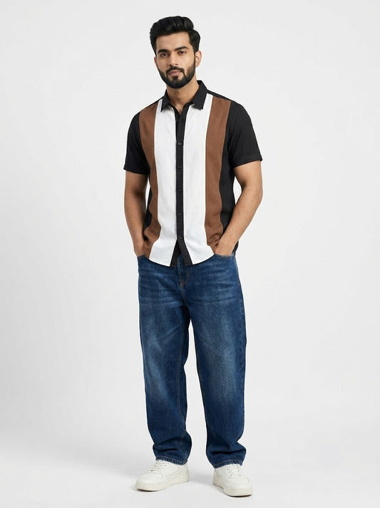 Men's casual shirt - marron / white