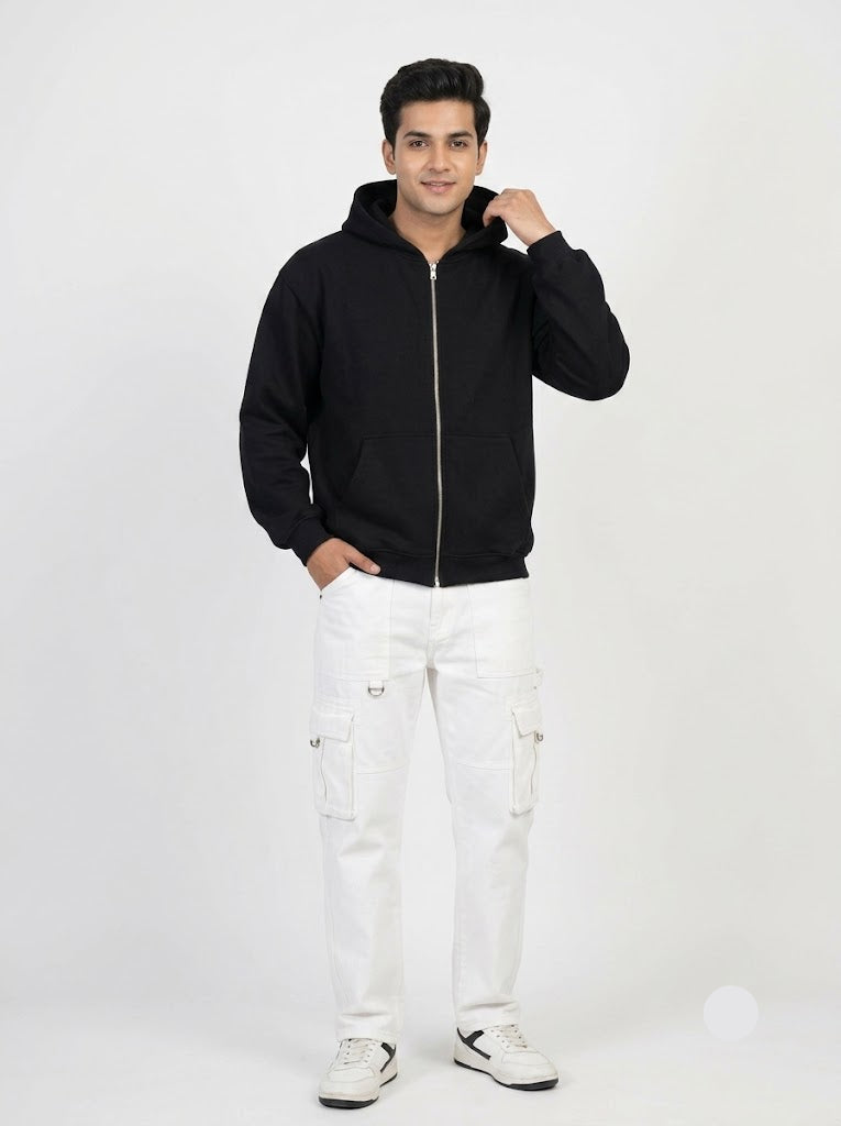 Men's loop knit zipper hoodie - black