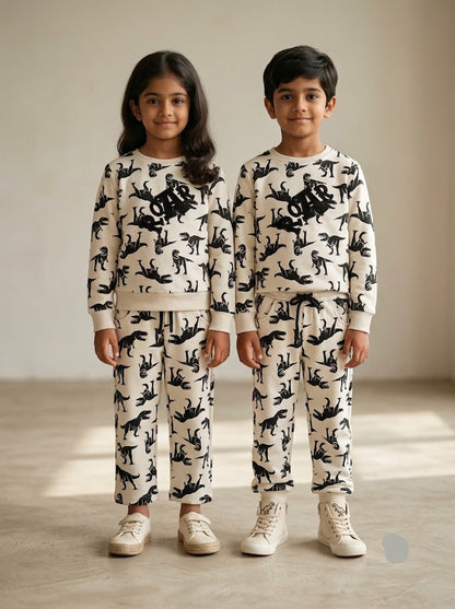 Unisex pant co-ord set - b/w dino