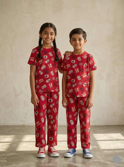 Unisex pant co-ord set - red marvel face