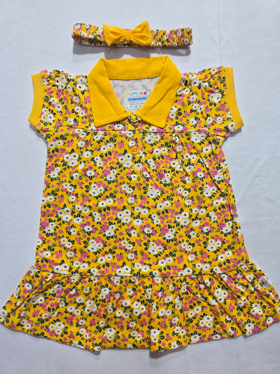 Baby's frock with head band-yellow
