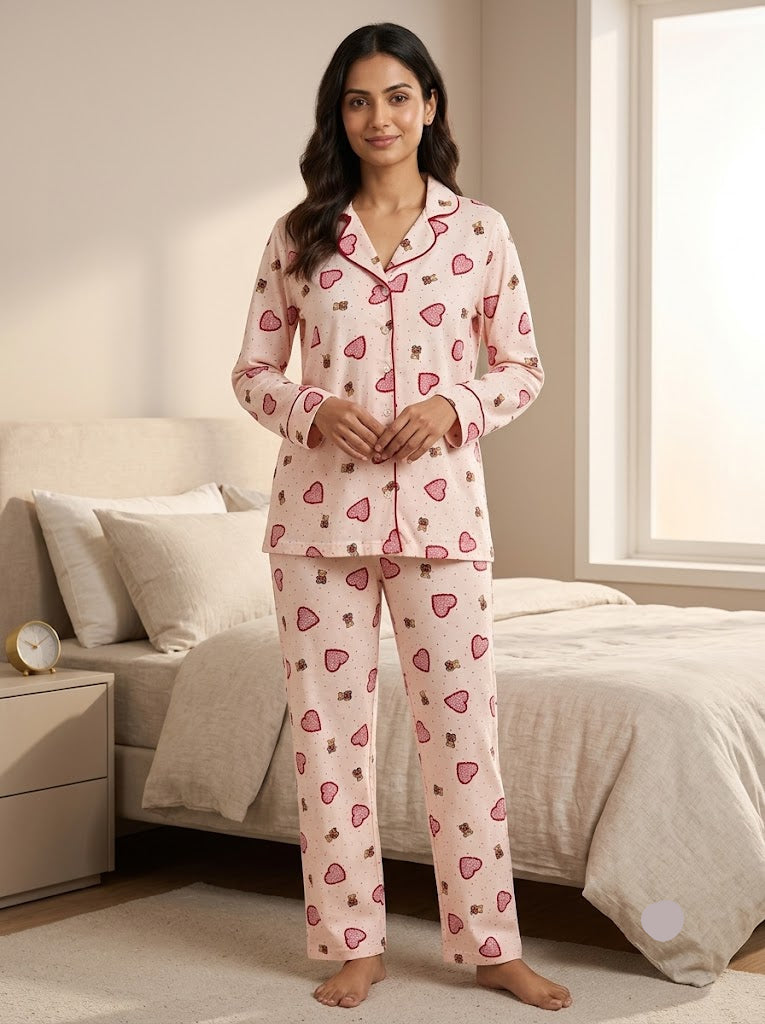 Women's FS night suit - red hearts
