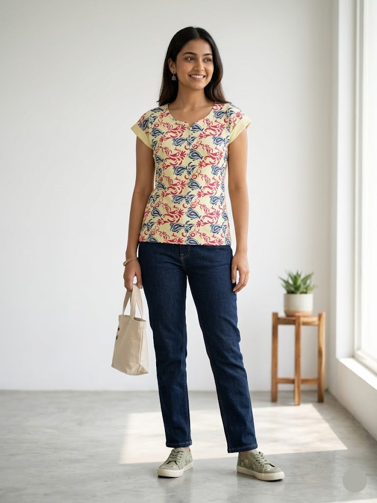Women's cap sleeve top - rangoli