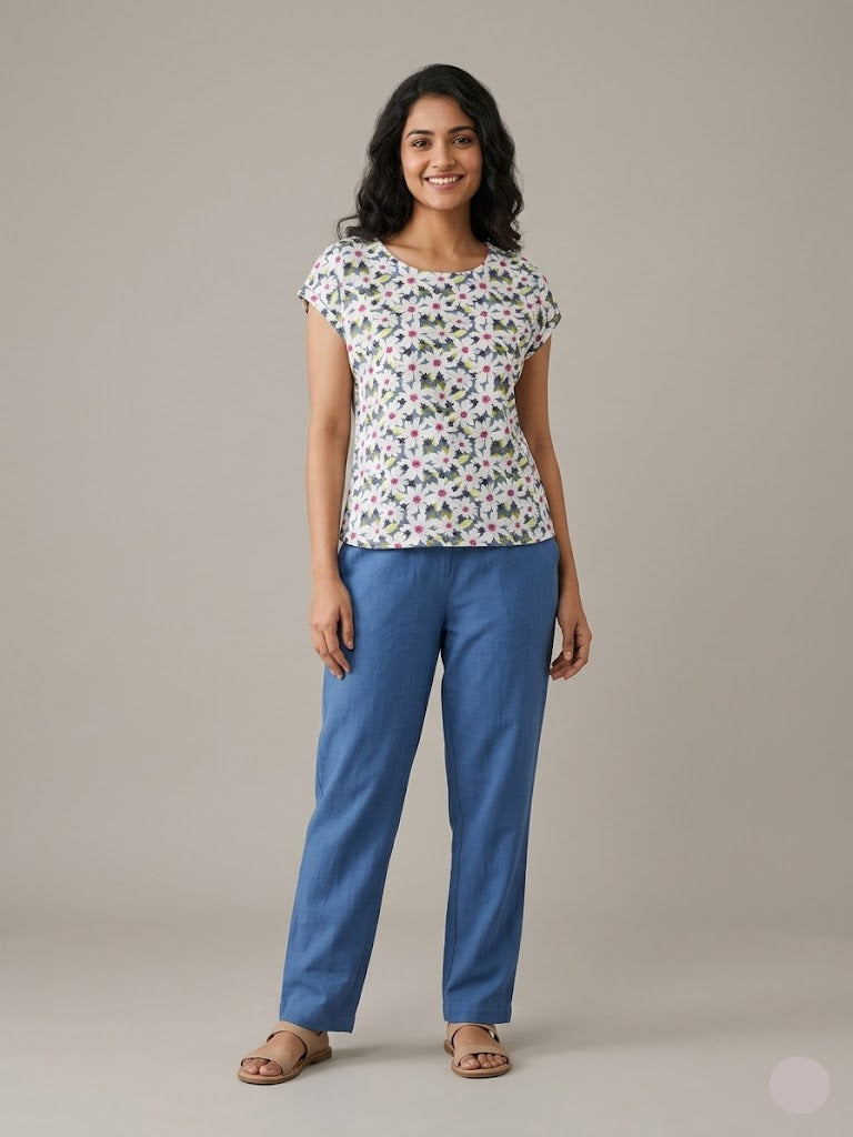 Women's cap sleeve top - white blossom