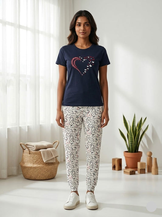 Women's pant set - blue heart