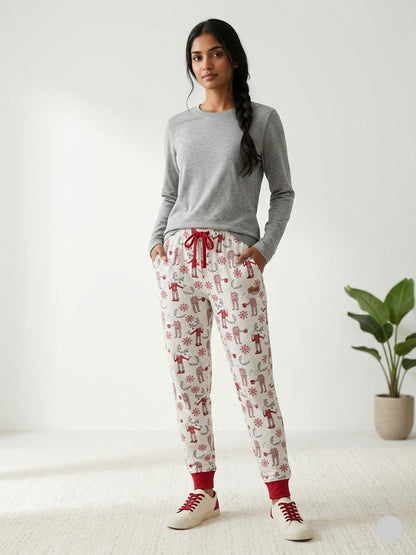 Women's pant set - grey cup deer