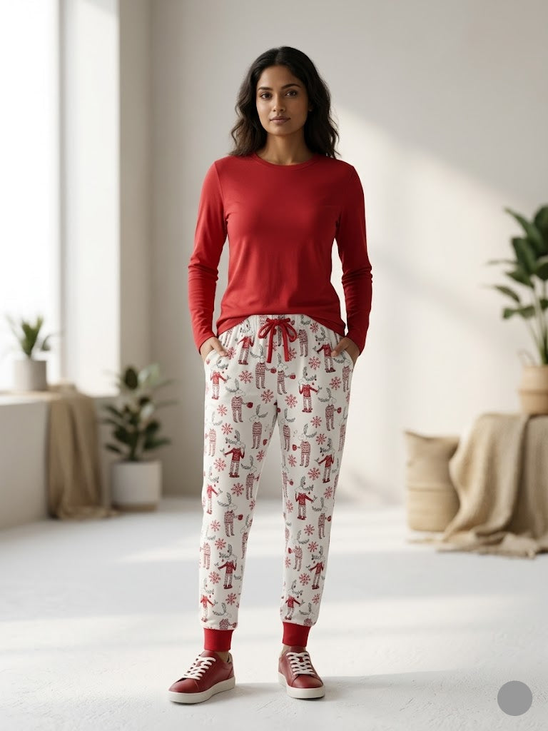 Women's pant set - red cup deer